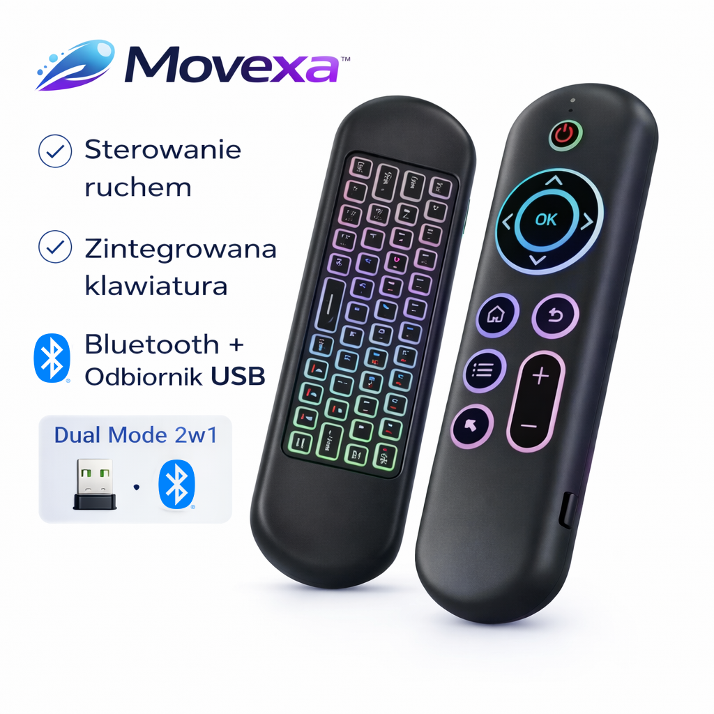 Movexa™ – Inteligentny Pilot Air Mouse 2w1 (Bluetooth + USB)