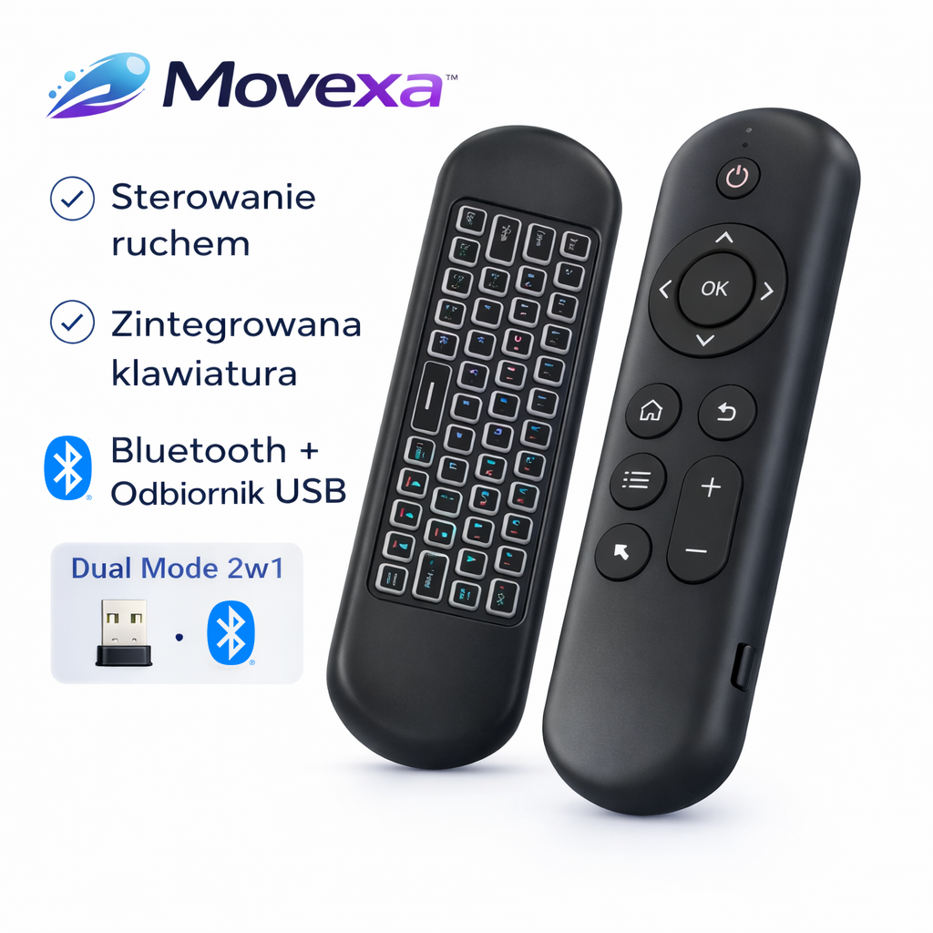Movexa™ – Inteligentny Pilot Air Mouse 2w1 (Bluetooth + USB)